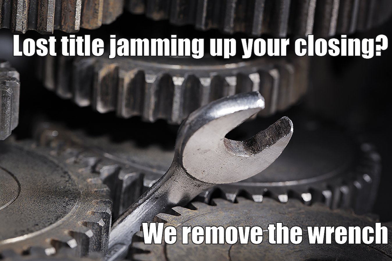 open end wrench stuck in machine cogs with caption saying lost title jamming up your closing question mark we remove the wrench